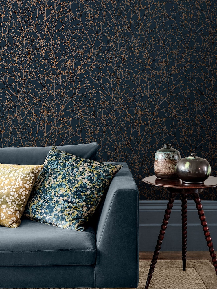 Clarissa Hulse Midnight Copper Gypsophila 10M Wallpaper - Image 1 of 4