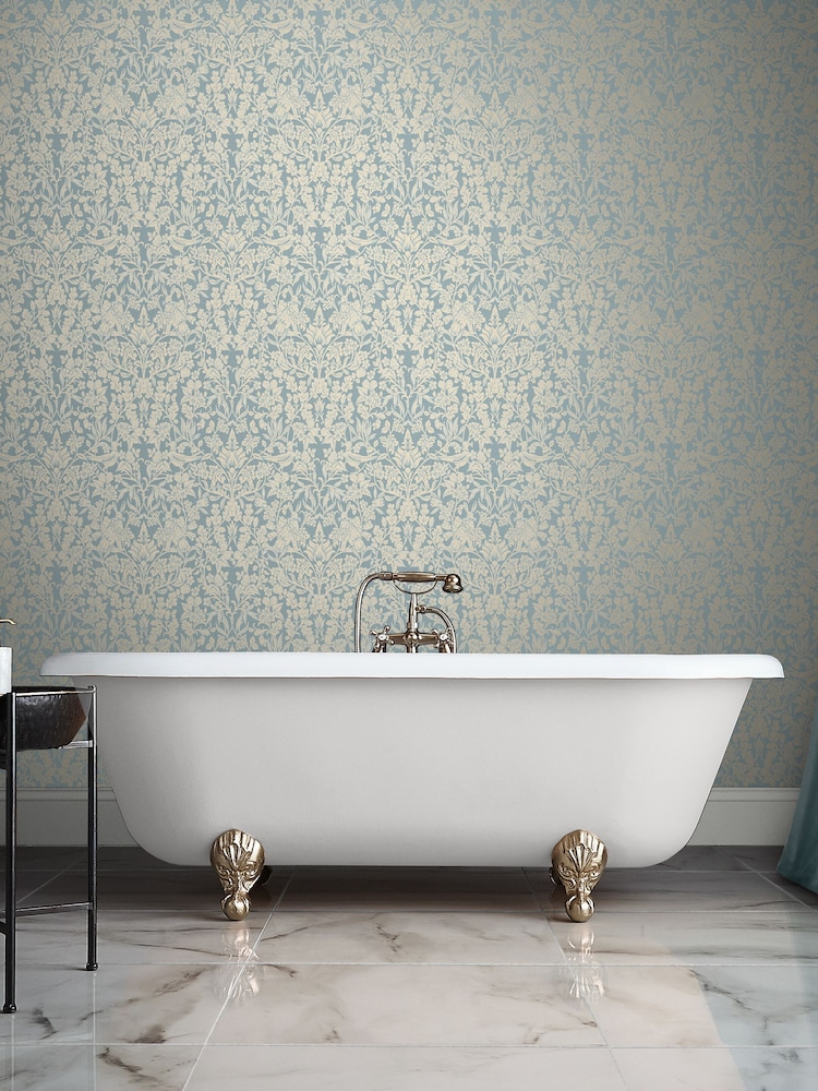 Graham & Brown Duck Egg Hartley Damask Wedgewood 10M Wallpaper - Image 1 of 3