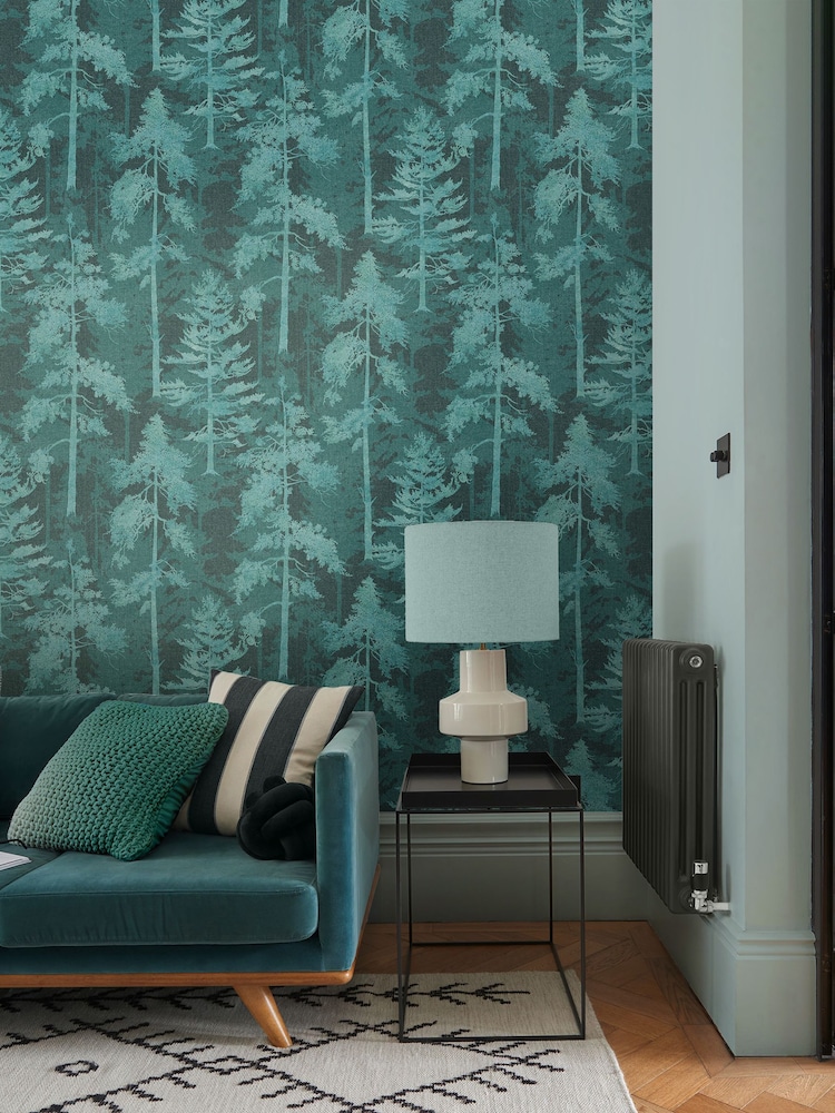 Graham & Brown Teal Norse Forrest 10M Wallpaper - Image 1 of 3
