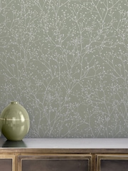 Clarissa Hulse Spring Green Silver Gypsophila 10M Wallpaper - Image 1 of 4