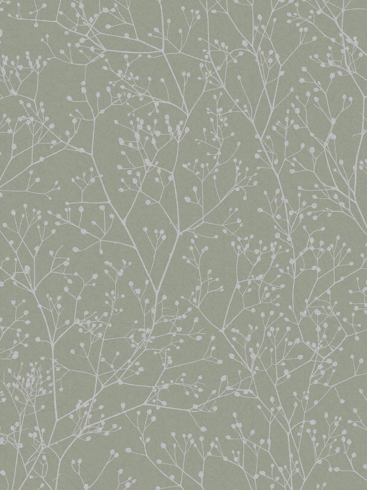 Clarissa Hulse Spring Green Silver Gypsophila 10M Wallpaper - Image 2 of 4