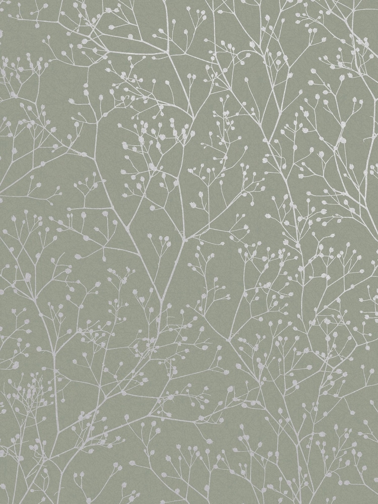 Clarissa Hulse Spring Green Silver Gypsophila 10M Wallpaper - Image 4 of 4