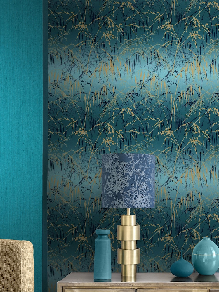 Clarissa Hulse Teal Soft Gold Meadow Grass 10M Wallpaper - Image 1 of 3
