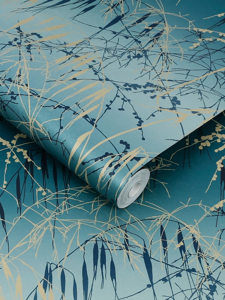 Clarissa Hulse Teal Soft Gold Meadow Grass 10M Wallpaper - Image 3 of 3