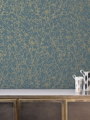 Clarissa Hulse Airforce Blue Soft Gold Gypsophila 10M Wallpaper - Image 1 of 4