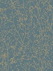 Clarissa Hulse Airforce Blue Soft Gold Gypsophila 10M Wallpaper - Image 2 of 4