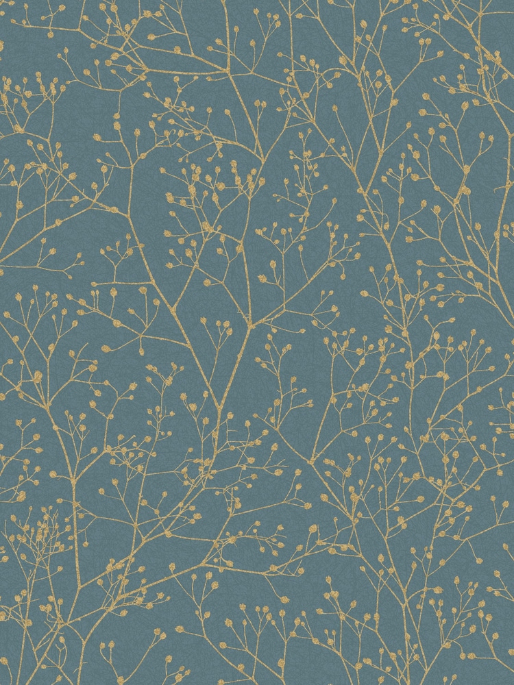 Clarissa Hulse Airforce Blue Soft Gold Gypsophila 10M Wallpaper - Image 2 of 4