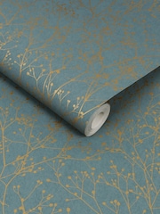 Clarissa Hulse Airforce Blue Soft Gold Gypsophila 10M Wallpaper - Image 3 of 4