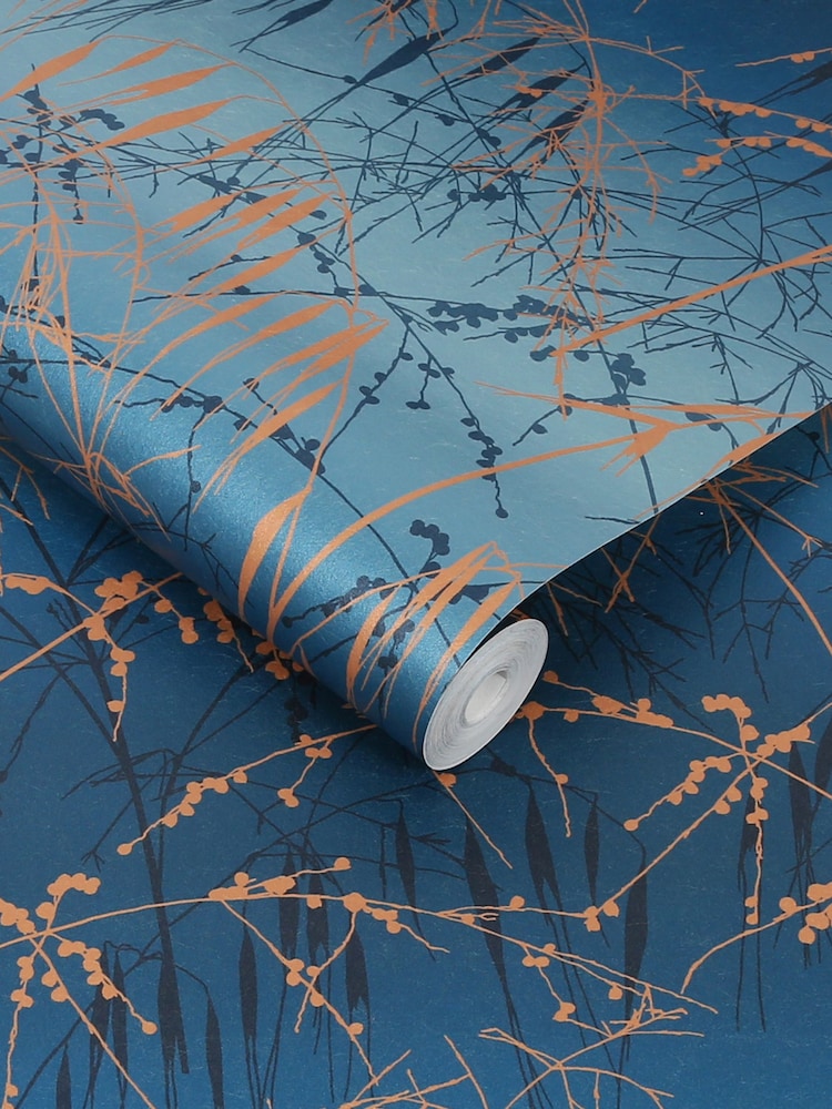 Clarissa Hulse Navy Copper Meadow Grass French 10M Wallpaper - Image 3 of 3
