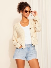 Friends Like These Ivory White Crochet V Neck Cardigan - Image 1 of 4