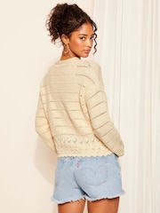 Friends Like These Ivory White Crochet V Neck Cardigan - Image 4 of 4