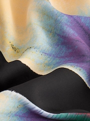 Black/Purple Floral Print Long Sleeve Gathered Sides Blouse - Image 6 of 6