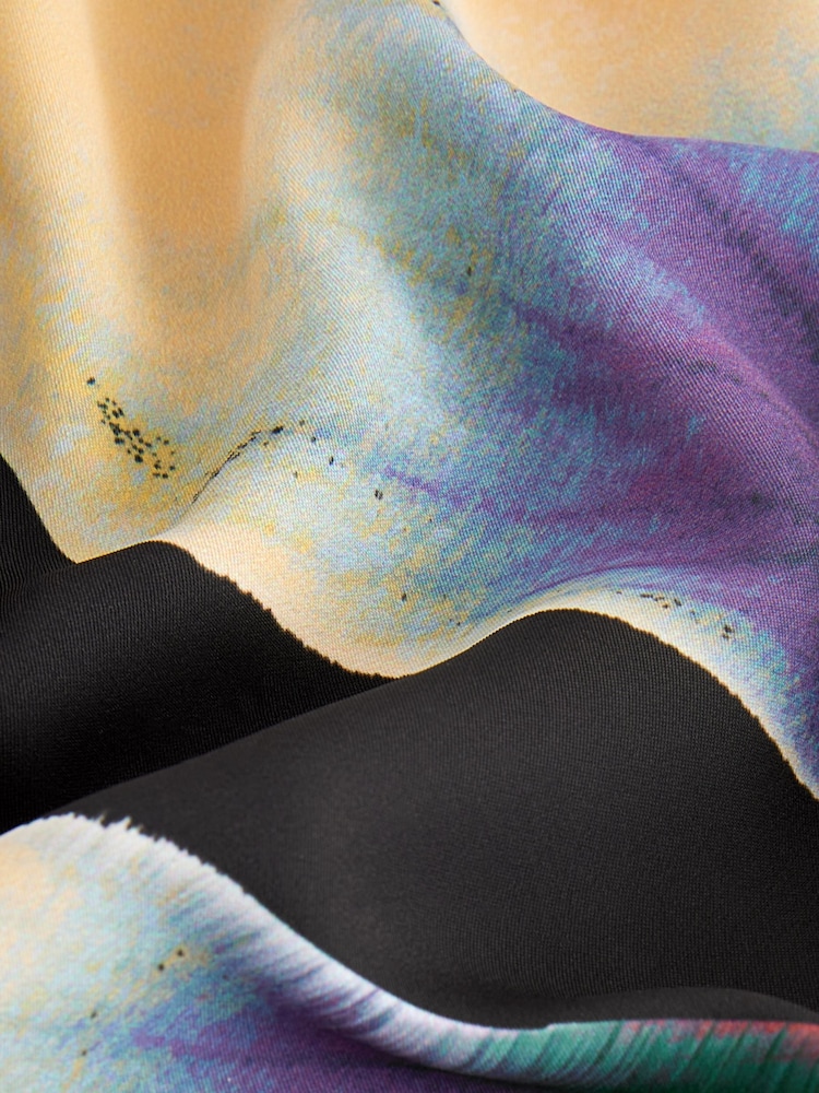 Black/Purple Floral Print Long Sleeve Gathered Sides Blouse - Image 6 of 6