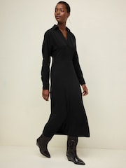 Black Long Sleeve V-Neck Midi Dress - Image 2 of 7