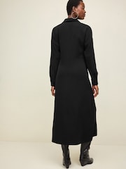 Black Long Sleeve V-Neck Midi Dress - Image 3 of 7