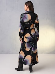 Черный в цветочек - Long Sleeve V-Neck Midi Dress - Image 3 of 7