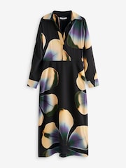 Черный в цветочек - Long Sleeve V-Neck Midi Dress - Image 6 of 7