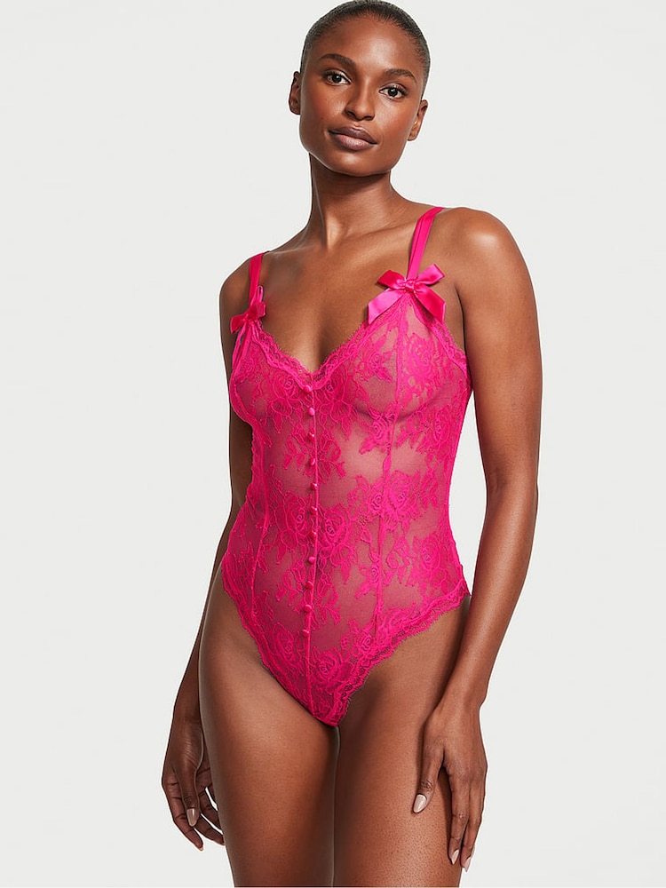 Victoria's Secret Forever Pink Archive Lace Triangle Bodysuit - Image 1 of 3