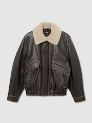 Reiss Brown Mardin Leather Shearling-Collar Aviator Jacket - Image 2 of 9