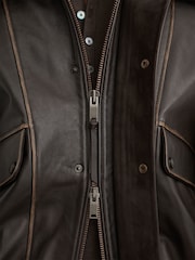 Reiss Brown Mardin Leather Shearling-Collar Aviator Jacket - Image 4 of 9