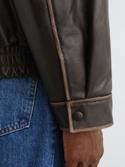 Reiss Brown Mardin Leather Shearling-Collar Aviator Jacket - Image 7 of 9