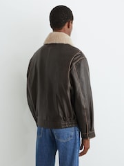 Reiss Brown Mardin Leather Shearling-Collar Aviator Jacket - Image 8 of 9