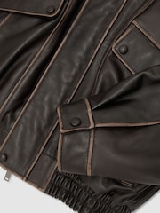 Reiss Brown Mardin Leather Shearling-Collar Aviator Jacket - Image 9 of 9