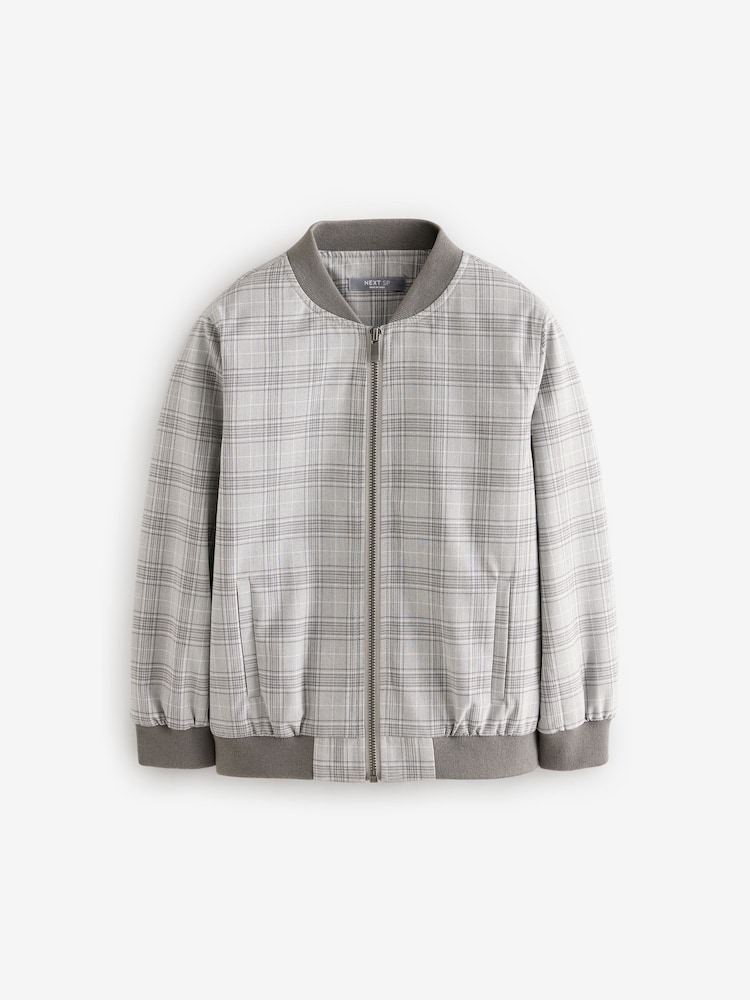 Light Grey Check Bomber Jacket - Image 1 of 1 Light Grey Check Bomber Jacket - Image 1 of 1