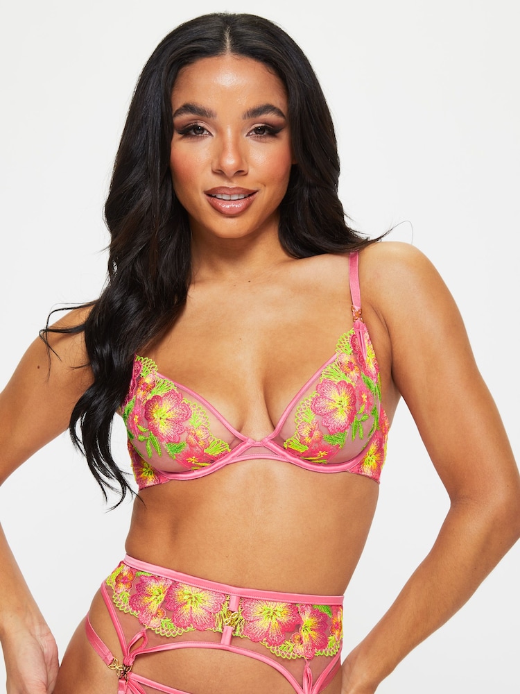 Ann Summers Pink Breeze Embroidered Non Pad Plunge Bra - Image 1 of 5
