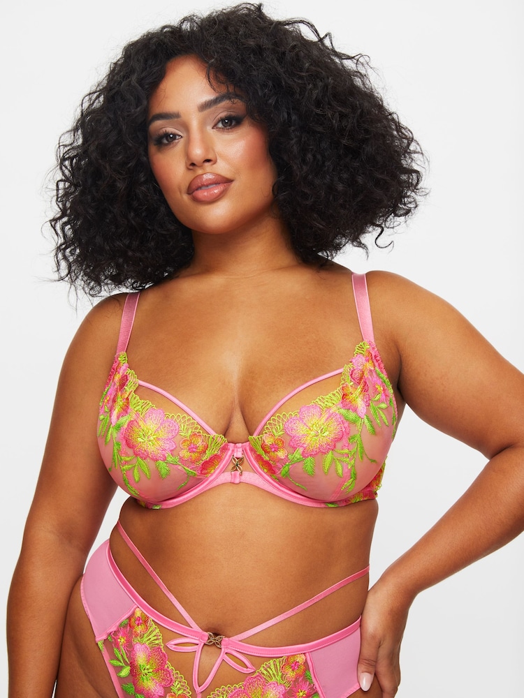 Ann Summers Pink Breeze Embroidered Non Pad DD+ Plunge Bra - Image 1 of 6