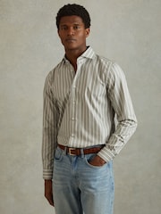 Reiss Sage/White Omar Cotton Striped Cutaway Collar Shirt - Image 1 of 6