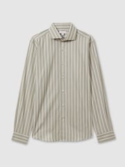 Reiss Sage/White Omar Cotton Striped Cutaway Collar Shirt - Image 2 of 6