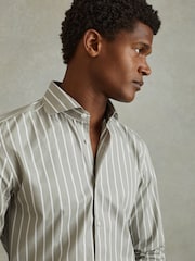 Reiss Sage/White Omar Cotton Striped Cutaway Collar Shirt - Image 4 of 6
