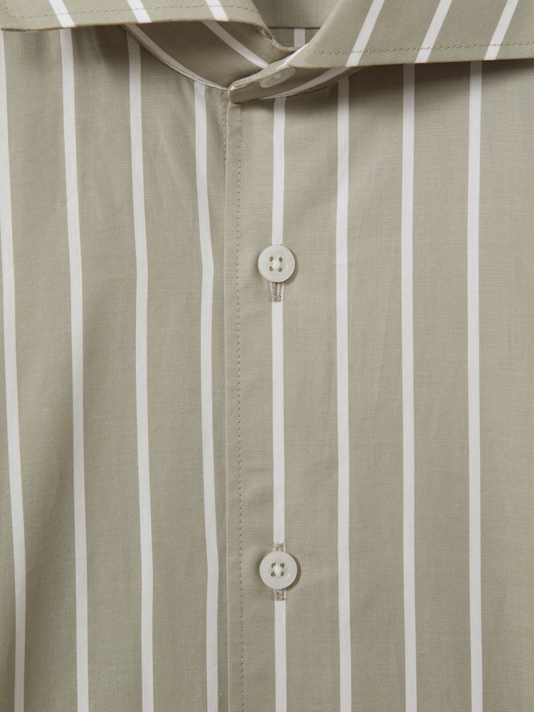 Reiss Sage/White Omar Cotton Striped Cutaway Collar Shirt - Image 6 of 6