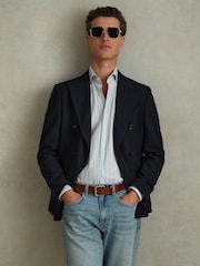 Reiss Blue/White Omar Cotton Striped Cutaway Collar Shirt - Image 1 of 6