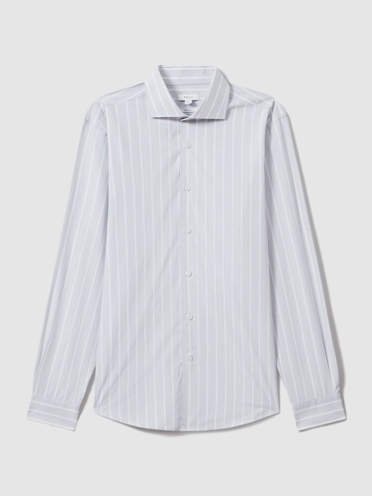 Reiss Blue/White Omar Cotton Striped Cutaway Collar Shirt - Image 2 of 6