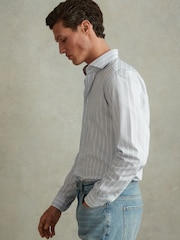 Reiss Blue/White Omar Cotton Striped Cutaway Collar Shirt - Image 3 of 6