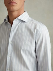 Reiss Blue/White Omar Cotton Striped Cutaway Collar Shirt - Image 4 of 6