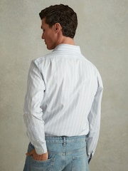 Reiss Blue/White Omar Cotton Striped Cutaway Collar Shirt - Image 5 of 6