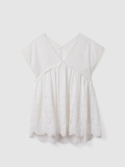 Reiss White Edie Broderie Mini Length Kaftan - Image 2 of 6