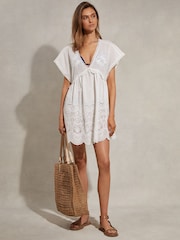 Reiss White Edie Broderie Mini Length Kaftan - Image 3 of 6