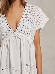 Reiss White Edie Broderie Mini Length Kaftan - Image 4 of 6