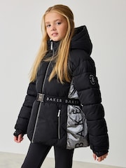 Negru - Haina căptușită Baker by Ted Baker neagră cu panou cu centură rezistentă la duș - Image 1 of 11