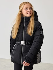Negru - Haina căptușită Baker by Ted Baker neagră cu panou cu centură rezistentă la duș - Image 2 of 11