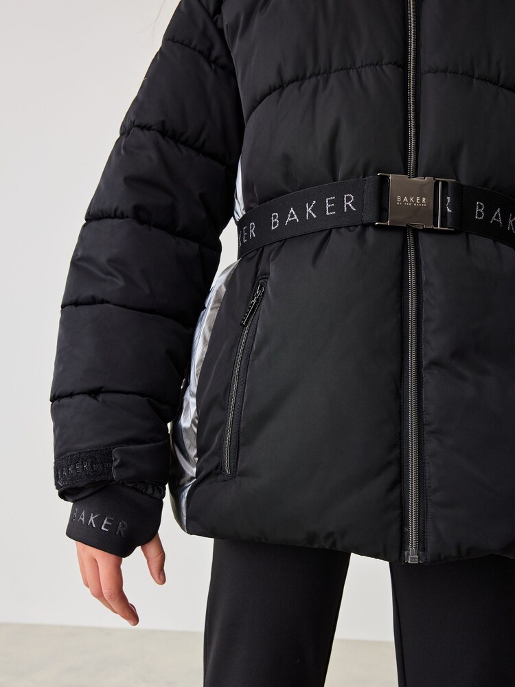 Negru - Haina căptușită Baker by Ted Baker neagră cu panou cu centură rezistentă la duș - Image 4 of 11
