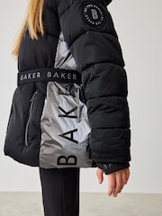 Negru - Haina căptușită Baker by Ted Baker neagră cu panou cu centură rezistentă la duș - Image 5 of 11