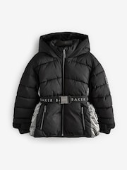 Negru - Haina căptușită Baker by Ted Baker neagră cu panou cu centură rezistentă la duș - Image 6 of 11
