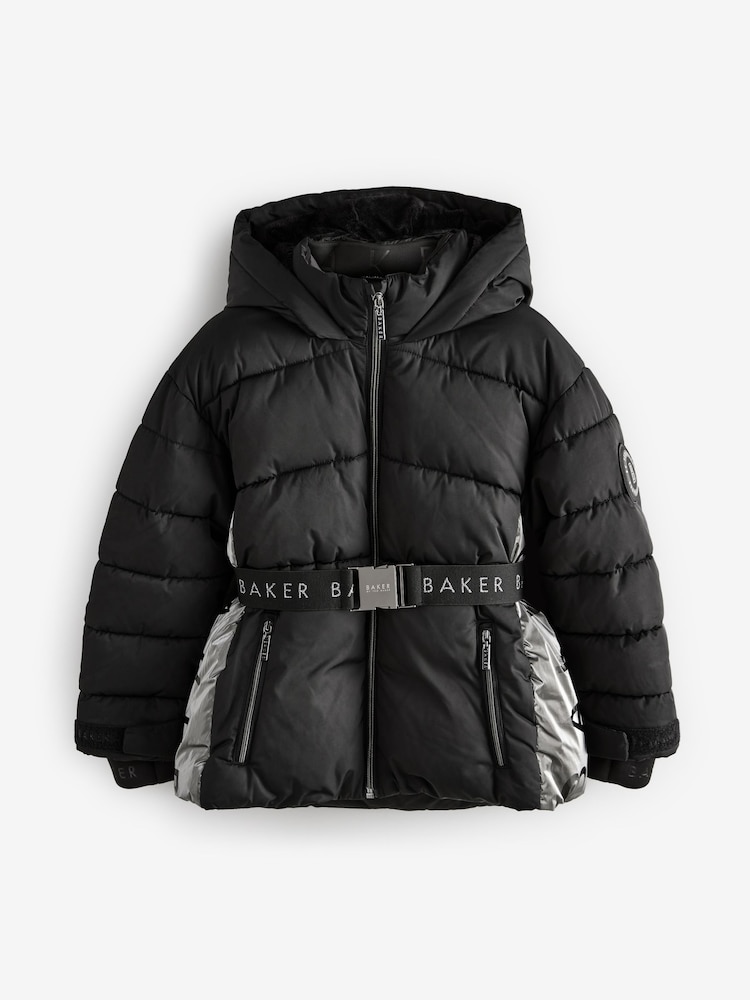 Negru - Haina căptușită Baker by Ted Baker neagră cu panou cu centură rezistentă la duș - Image 6 of 11