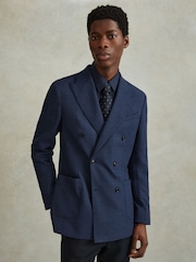 Reiss Indigo Gwynne Wool Blend Double Breasted Blazer - Image 1 of 7