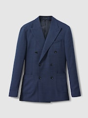 Reiss Indigo Gwynne Wool Blend Double Breasted Blazer - Image 2 of 7